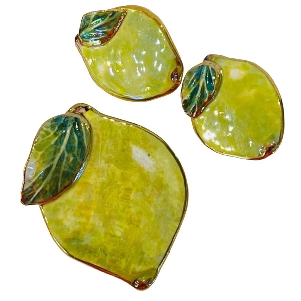 Vintage 80s Acrylic Lemon Clip on Earrings and Matching Brooch